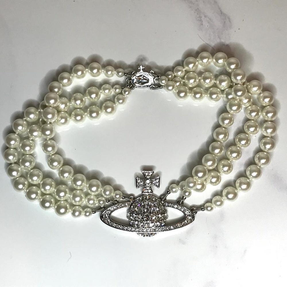 Vivienne Westwood Pearl 3 Layer Crystal Orb Choker